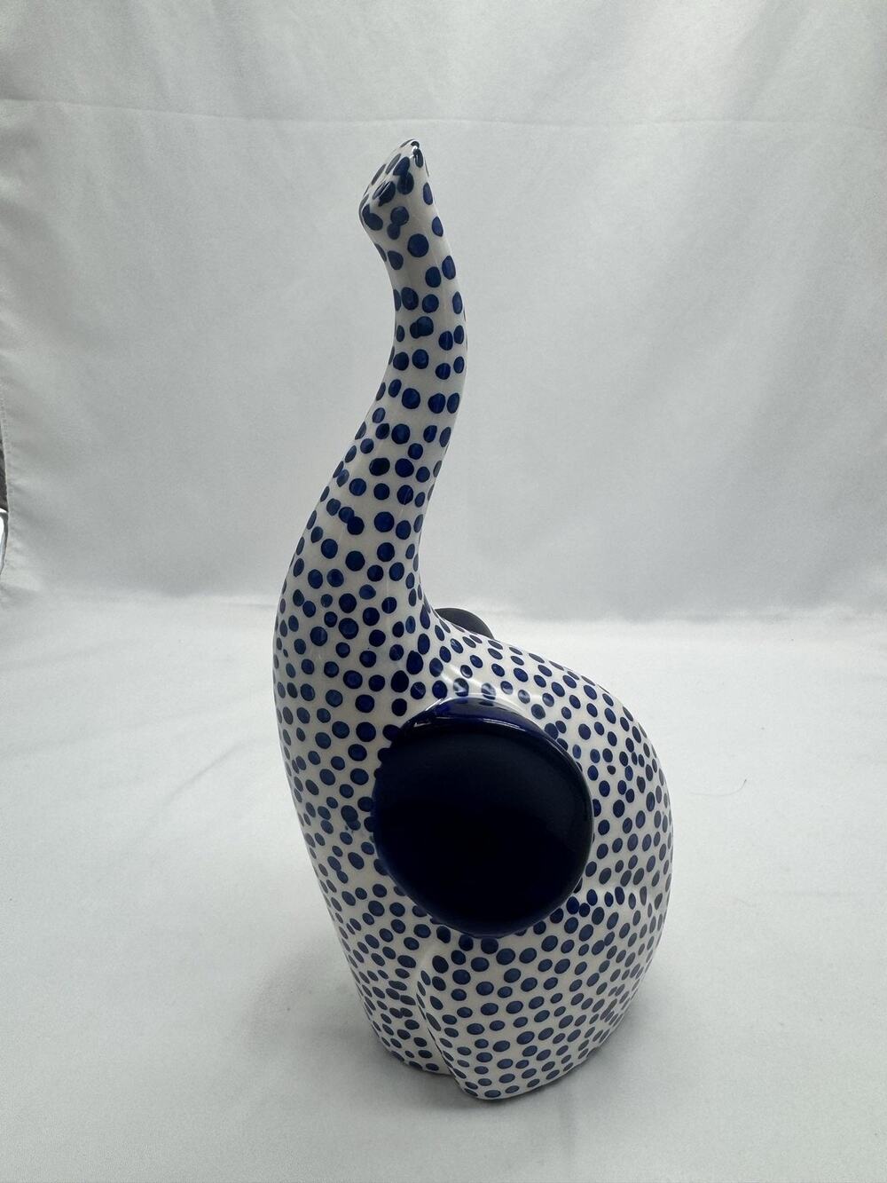 Blue White Polka Dot Porcelain Elephant Figurine Small Tabletop Decor Statue